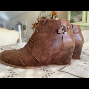 Brown wedge booties